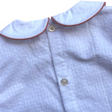 Camicia bianca con colletto alla bebè estiva con profilo malva