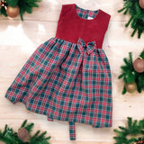 Vestitino Fiocco Bordeaux e scozzese verde e rosso