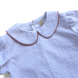 Camicia bianca con colletto alla bebè estiva con profilo malva