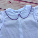 Camicia bianca con colletto alla bebè estiva con profilo Lilla