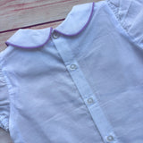 Camicia bianca con colletto alla bebè estiva con profilo Lilla