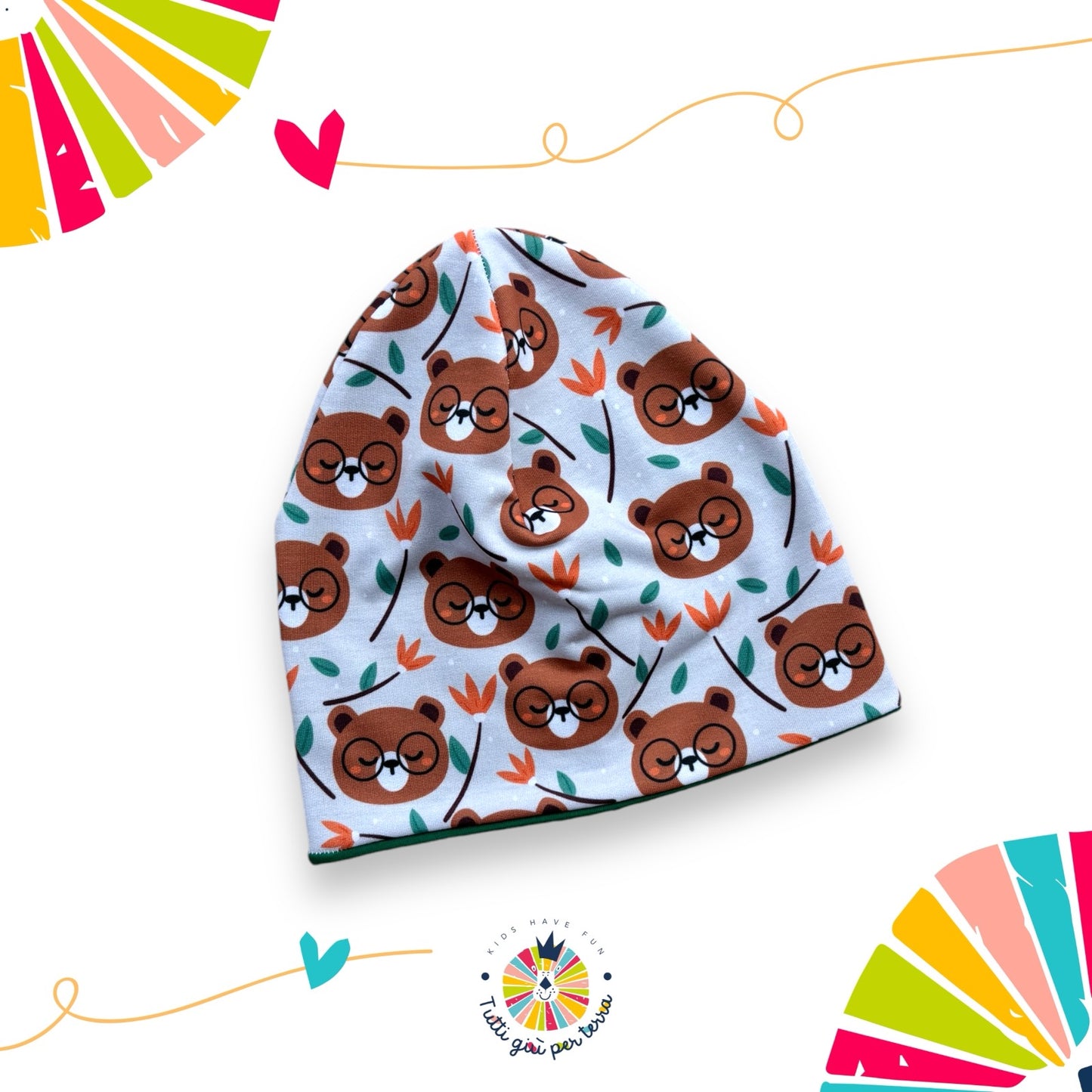 Cappellino double-face Orsetti con gli occhiali (Stoffa esclusiva)