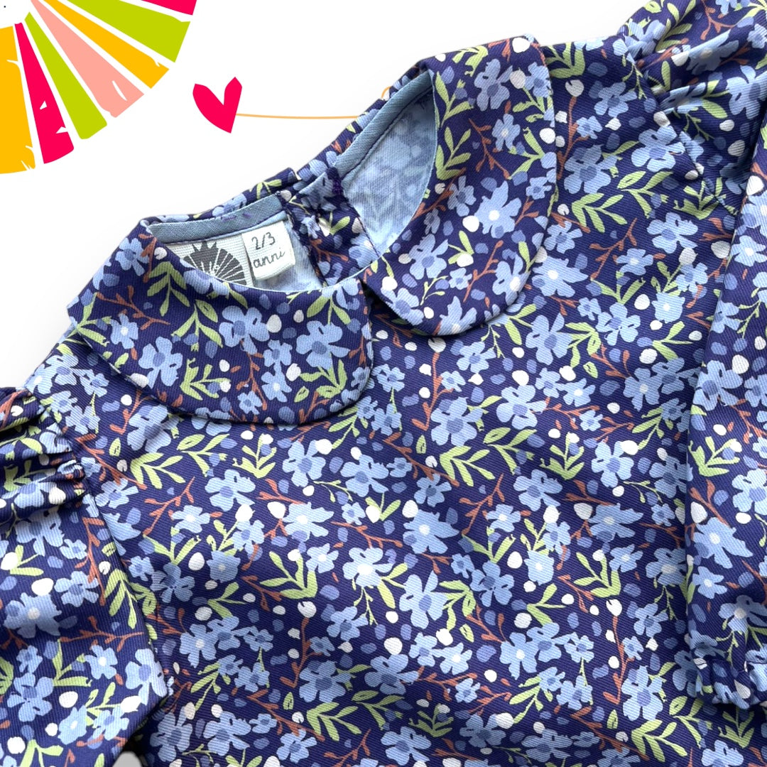 Camicia con colletto alla bebè fiorellini viola