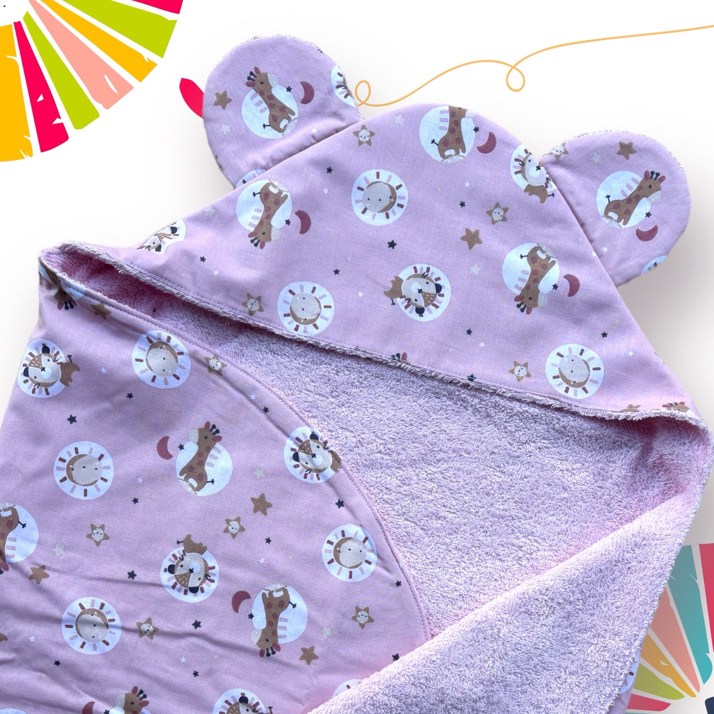 Accappatoio Orsetto Giraffe e Leoni Baby Rosa