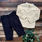 Pantaloni lunghi in lino blu classici neonato