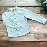 Camicia coreana in Lino a righe verde menta
