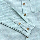 Camicia coreana in Lino a righe verde menta