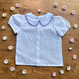 Camicia bianca con colletto alla bebè estiva con profilo Lilla