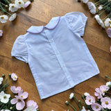 Camicia bianca con colletto alla bebè estiva con profilo Lilla