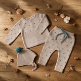 Completino Neonato in Maglia con Pois in Rilievo – 3 Pezzi Azzurro