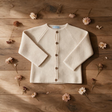 Cardigan Bambino in Lana Panna con Bottoncini