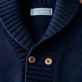 Cardigan Bambino in Lana Blu Navy con Collo a Scialle