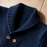 Cardigan Bambino in Lana Blu Navy con Collo a Scialle