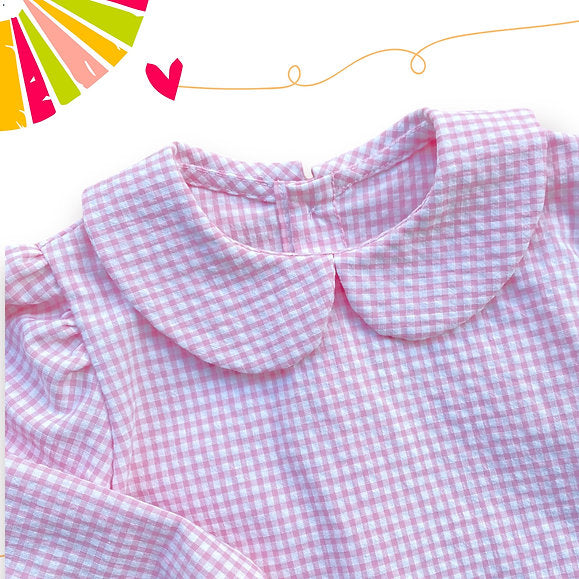 Camicia con colletto alla bebè quadretti rosa