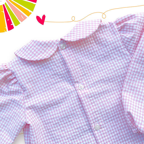 Camicia con colletto alla bebè quadretti rosa