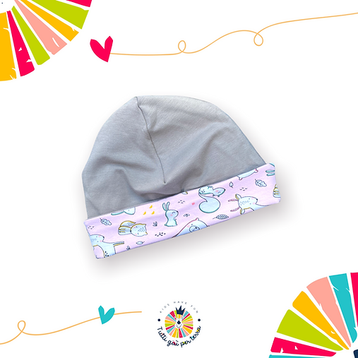 Cappellino Animaletti del bosco rosa e grigio